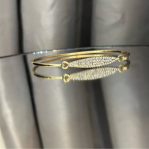 Clear Crystals Set in Gold Tone Latch Bangle Bracelet - Picture 11 of 11